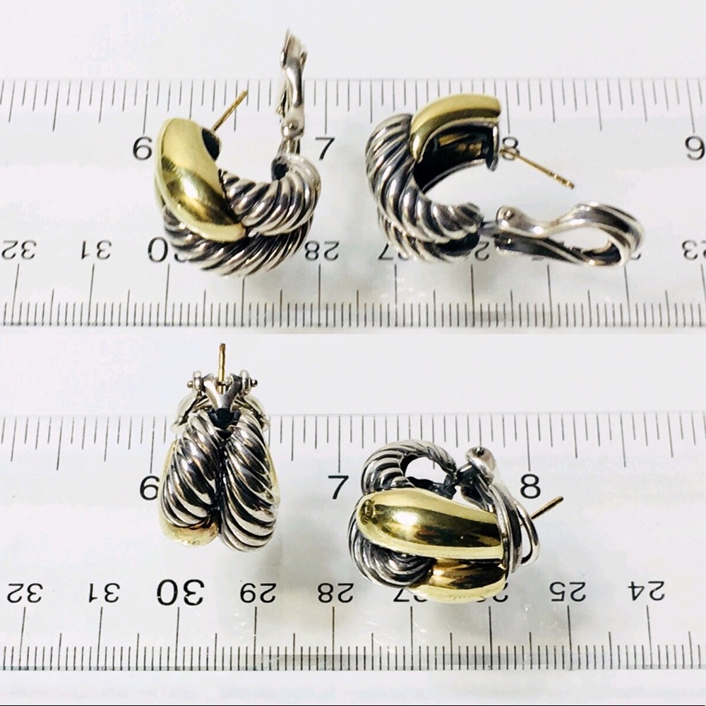 David Yurman Sterling 14k Sculpted Cable Earrings - Picture 7 of 8